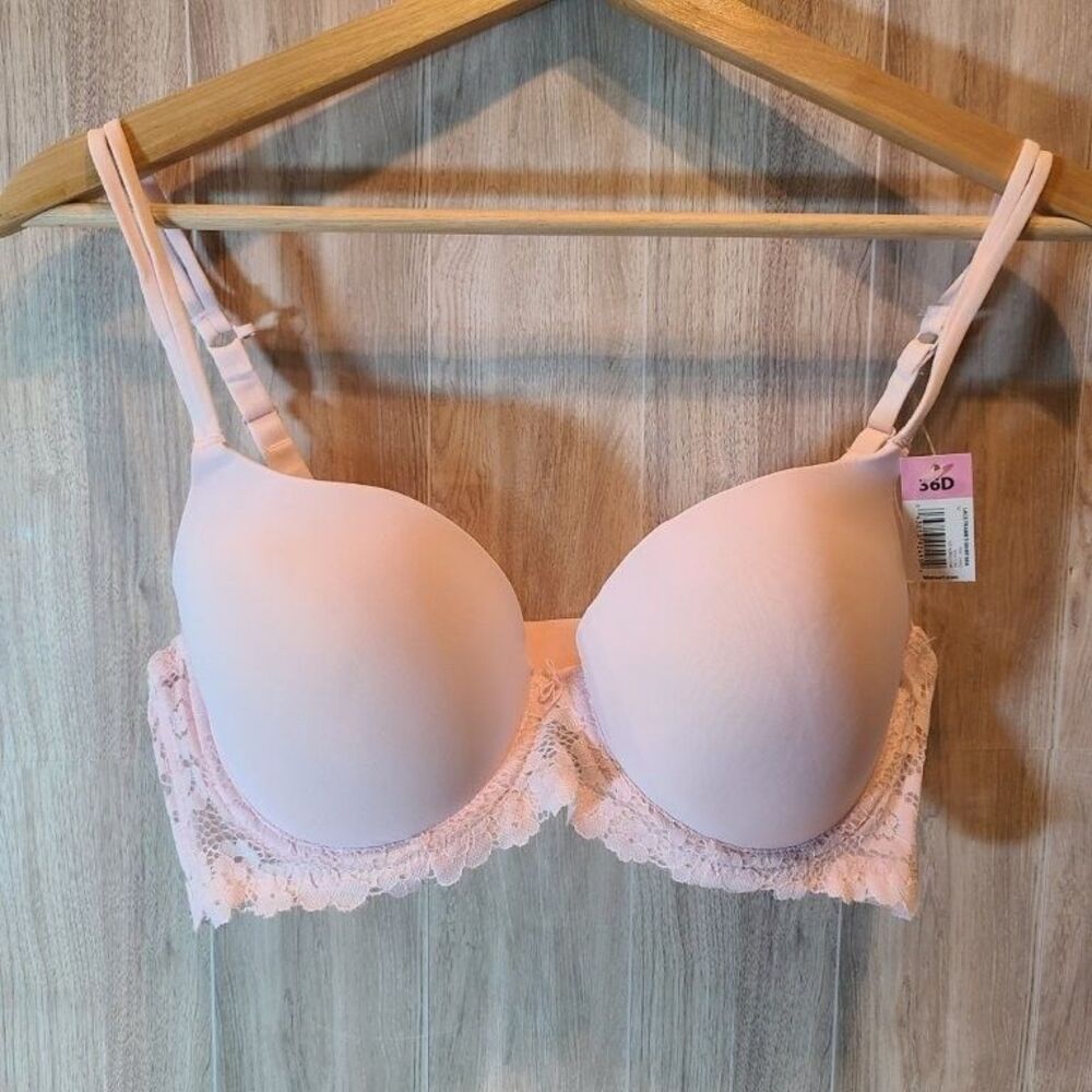 No Boundaries Pink Lace Lightly Padded Bra 36D Underwire Adjustable T-Shirt Bra